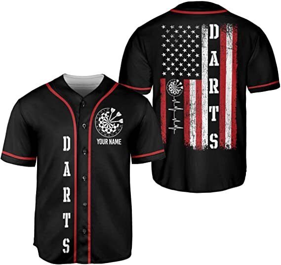 Personalized Name Dart Heartbeat Baseball Jersey, Flag Dart Shirt Baseball Jersey Unisex SO0009