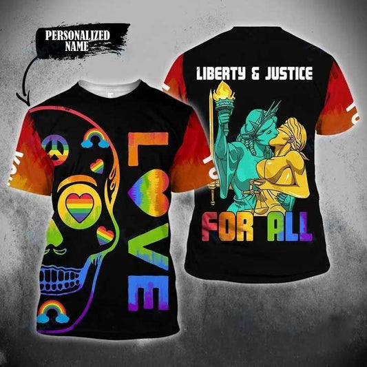 Customized Pride 3D T Shirt For Gaymer, Lgbt Liberty And Justice For All 3D All Over Printed Shirt LO0883