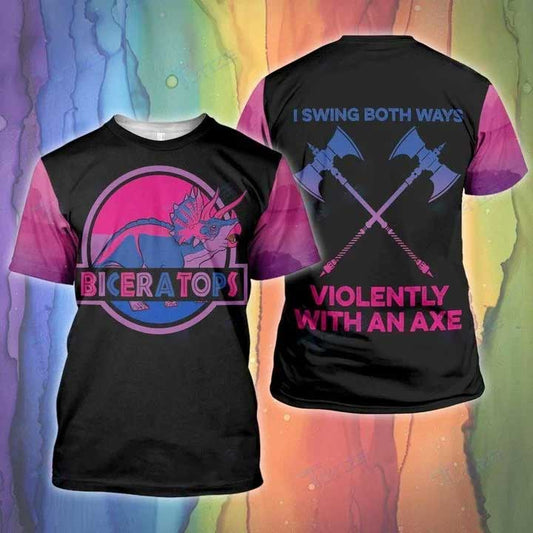 Bisexual 3D Shirt, Lgbt Bisexual Dinosaur Swing Both 3D All Over Printed Shirt, Bisexual Pride Apparel LO0622