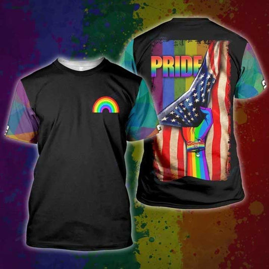 Personalized Lgbt Pride America Flag 3D t shirt, Rainbow 3D shirt for Ally, Ally pride shirt LO0885