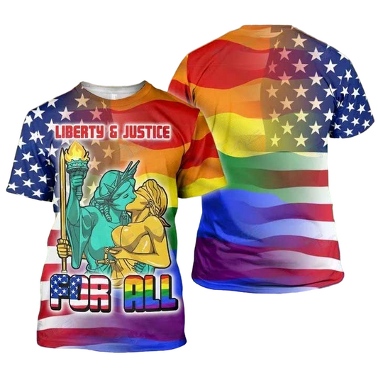 Lgbt Liberty And Justice For All Independence Day 4Th July 3D All Over Printed Shirt, Gay Birthday Gifts LO0867