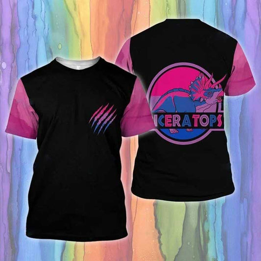 Bi Pride 3D Tshirt, Lgbt Dinosaur Bisexual Biceratops 3D All Over Printed Shirt, Bisexual Shirt LO0878