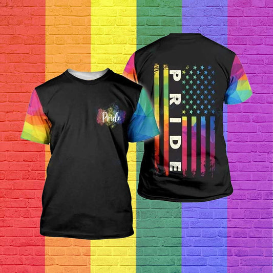 Lgbt Rainbow Color Pride 3D Shirt In Usa Flag Background, Pride Support Lgbt 3D Tee Shirt LO0876