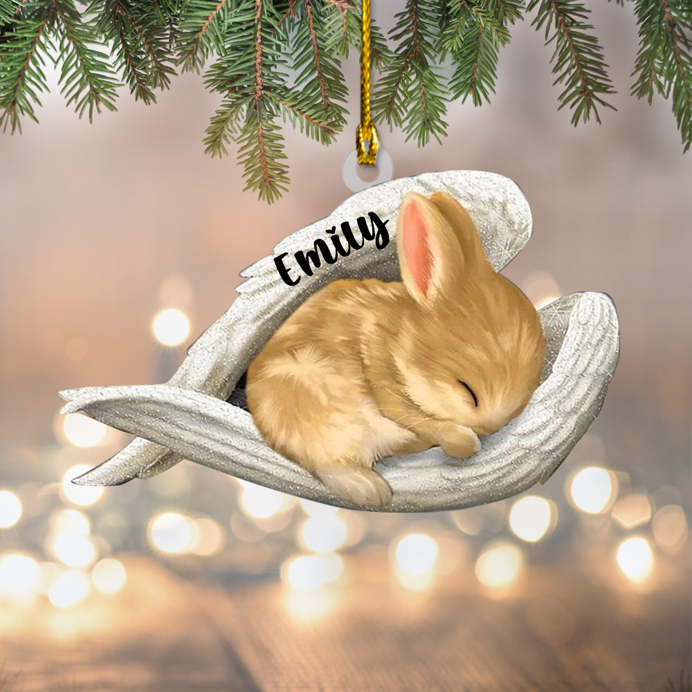 Personalized Rabbit Sleep In The Wings Angel Car Ornament Flat Acrylic Ornament Memorial Gift SO1189