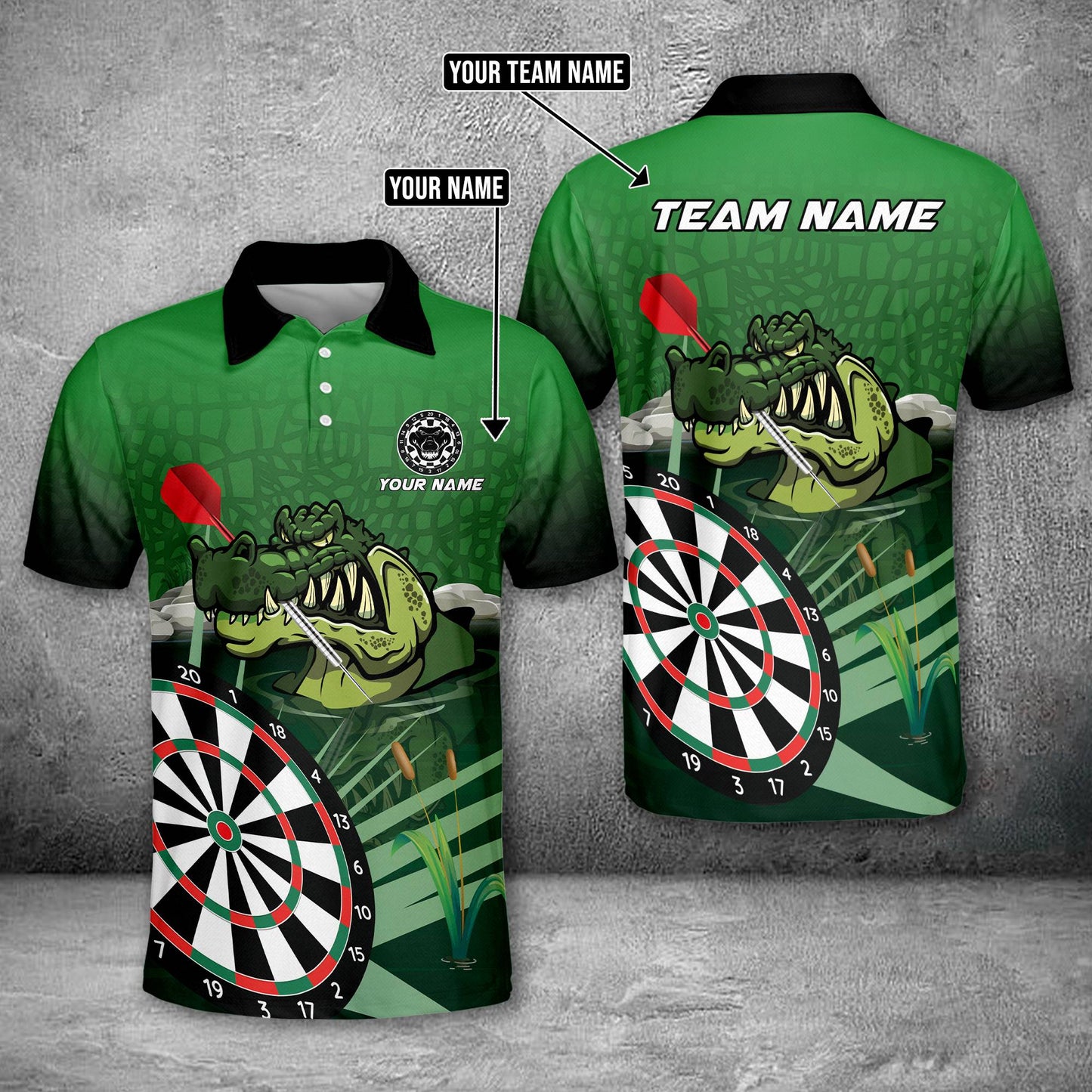 Lasfour Swamp Crocodile Darts Board Green Personalized Name, Team Name 3D Shirt DMA0003