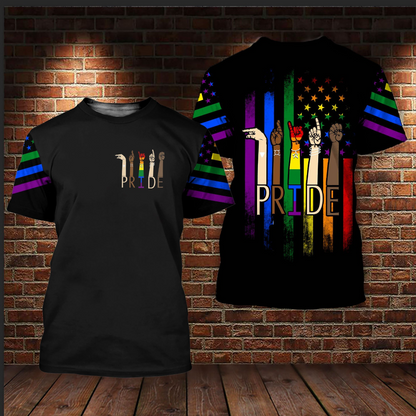 LGBT Pride Hand Language Flag 3D All Over Printed Shirt For Gay, Lesbian Pride Tee Shirt LO0717