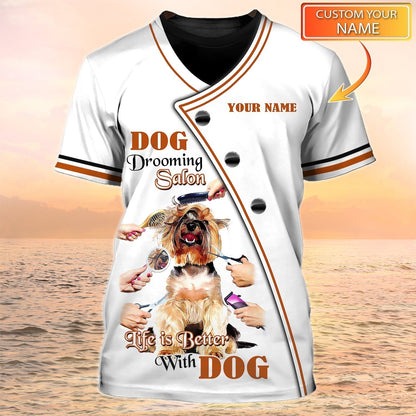 Custom 3D Dog Grooming Salon Pet T Shirt Men Women Groomer White Uniform TO1898