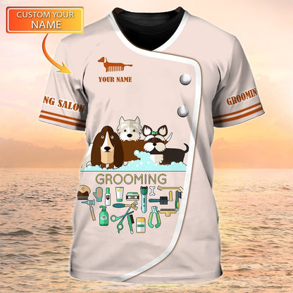 Personalized Name 3D Tshirt For A Dog Groomer Grooming Salon Dog Groomer Uniform TO1294