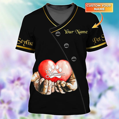 Custom Pet Stylist Black Unisex Shirt Love Proud Pet Groomer Shirt Pet Grooming Salon Uniform TO1372