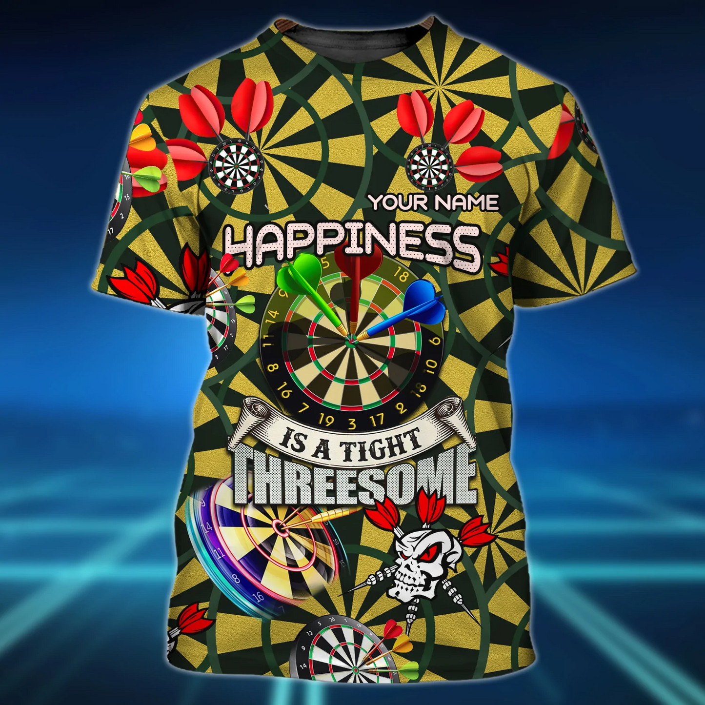 Personalized Name Happiness Dart 3D Shirt Cool Dart Player Uniform Shirts Men Women TO1819