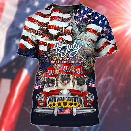 Pug American Hawaiian Shirt - Independence Day Is Coming- 3D Full Print Hoodie Bomber 4Th Of July Tee Shirts TO0159