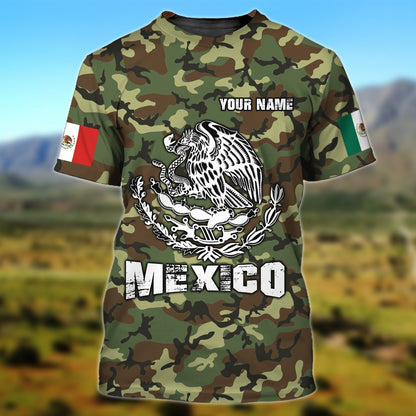 Customized Your Name Mexico Camo Pattern Flag T-Shirt For Men, Mexico Shirt TO3053