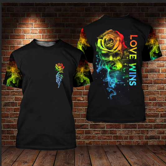 T Shirt Gift For LGBT Pride Month, LGBT Love Wins Smoke Skull 3D All Over Printed Shirts For LGBT Community LO0724