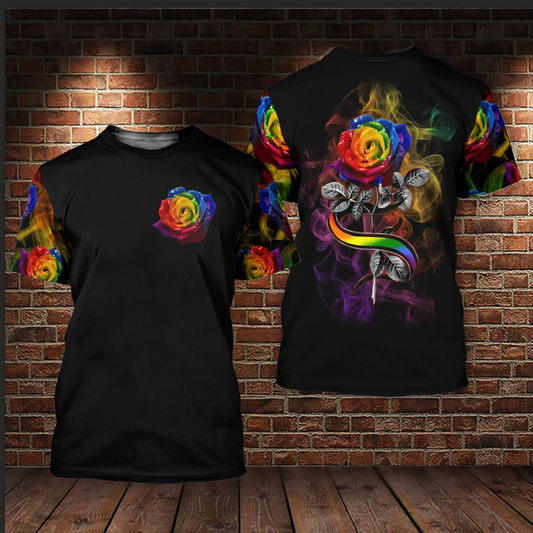 LGBT Rose Angel Wing 3D All Over Printed Shirts For LGBT Community, Bisexual Shirts For LGBTQ History Month LO0703