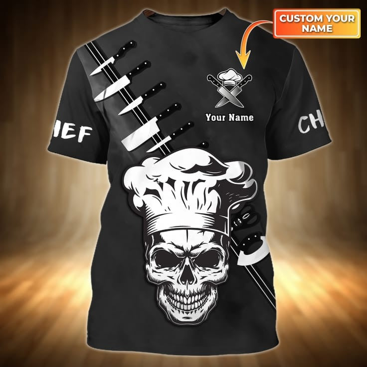 Tattooed Chef 3D Tshirt, Skull Master Chef Shirt, Black T Shirt For A Chef TO1002