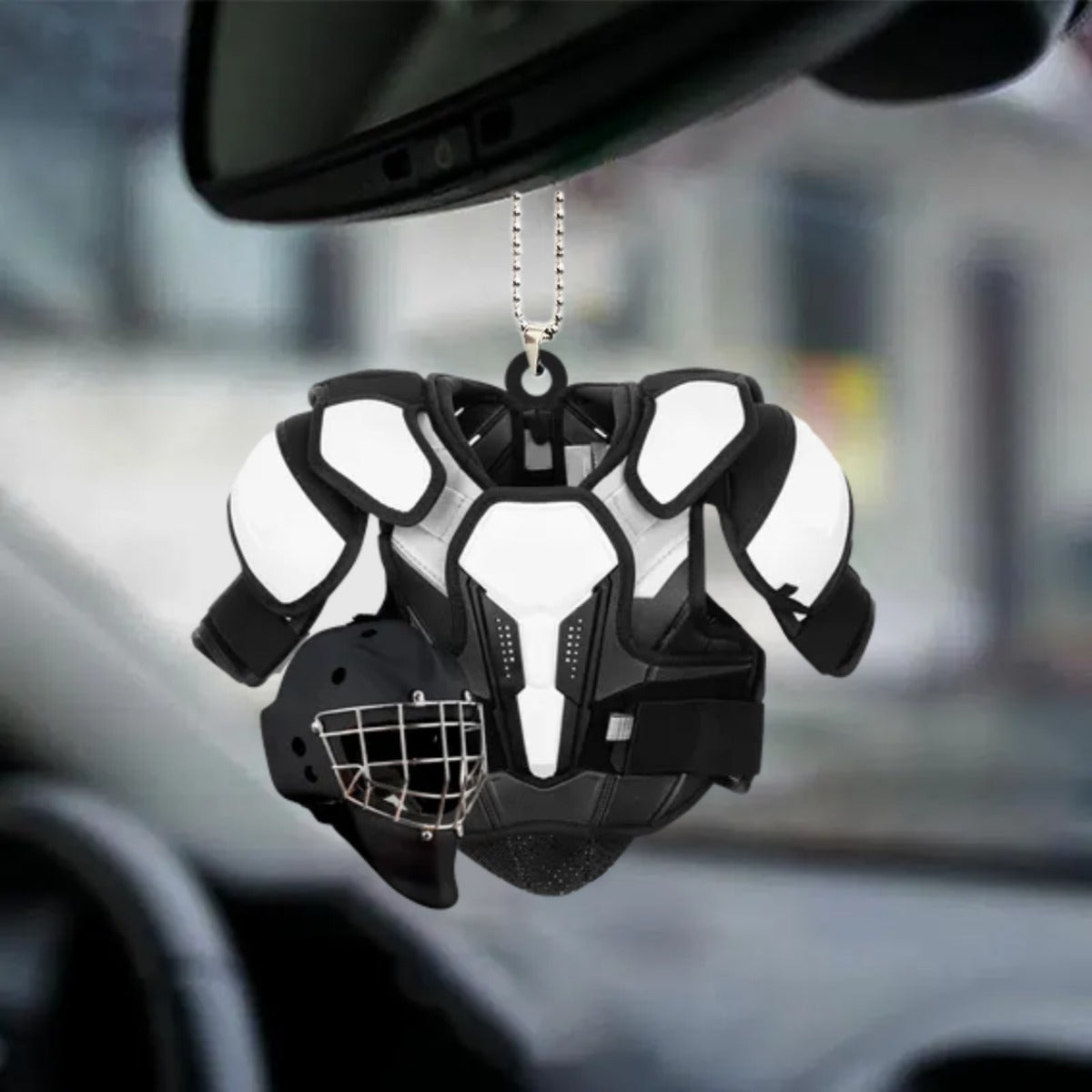 Personalized Hockey Helmet and Shoulder Pads Flat Acrylic Car Hanging Ornament, Hockey Car Ornament OO0141