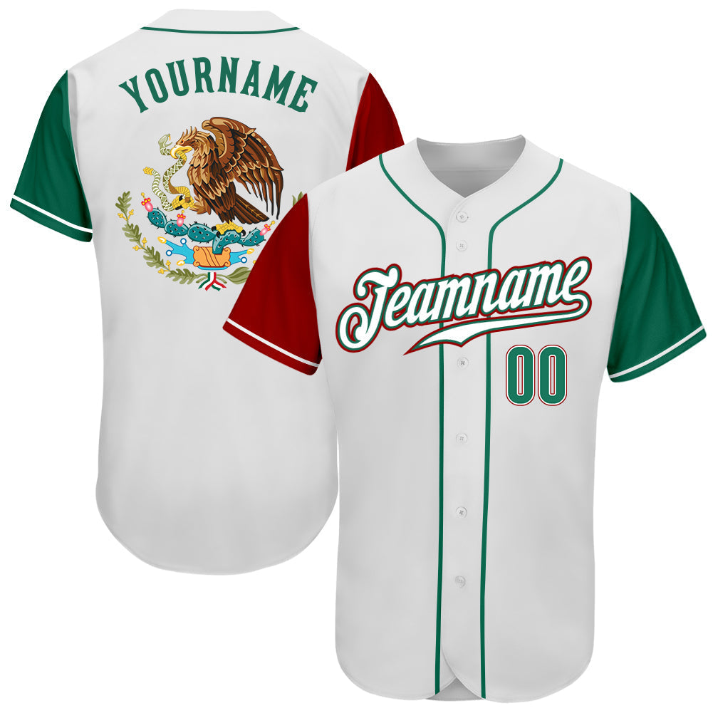 Custom Black Kelly Green-Red Authentic Mexico Two Tone Baseball Jersey SO0102