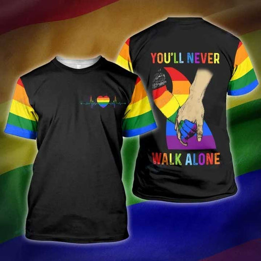 Gaymer 3D T Shirt. Lgbt Rainbow You Will Never Walk Alone 3D All Over Printed Shirt, Gift For Gay Friend LO0863