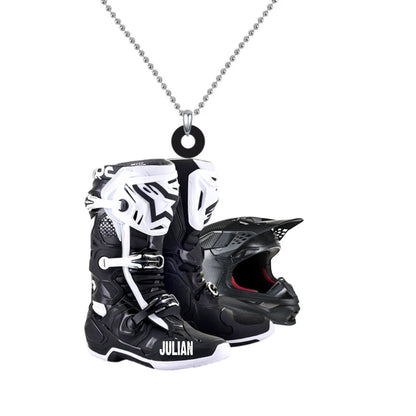 Personalized Motocross Boots Helmet Car Hanging Ornament, Motocross Boots Helmet Ornament SO0767