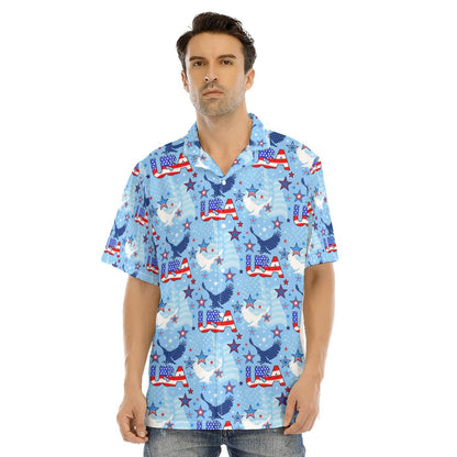 Hawaiian Camp Collar Short Sleeve Button-Down Shirt Usa, Hawaiian Shirt For Summer And 4Th Of July HO4967