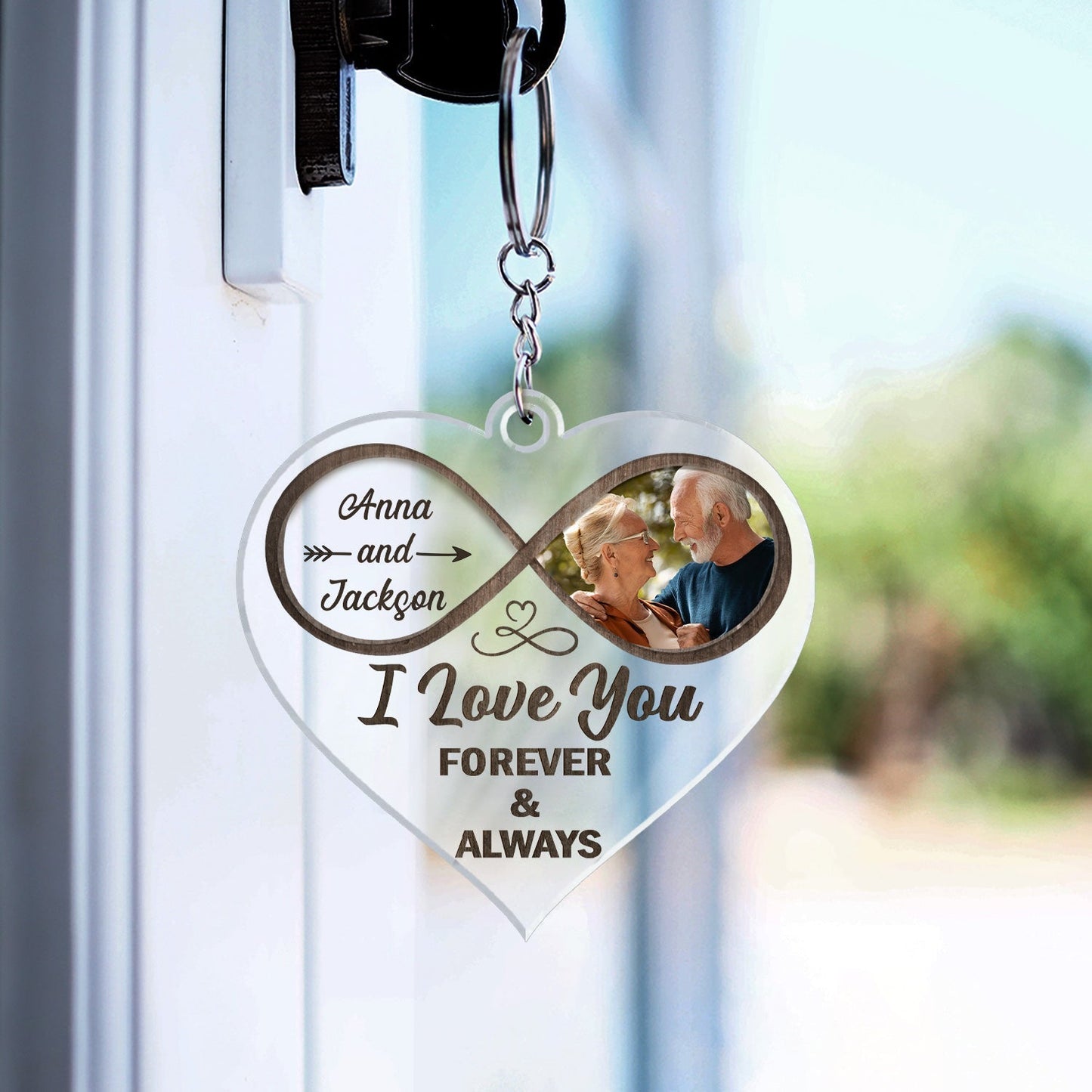 Custom Photo God Knew My Heart Needed You - Anniversary Gift For Couples - Personalized Custom Heart Shaped Acrylic Keychain KO0028