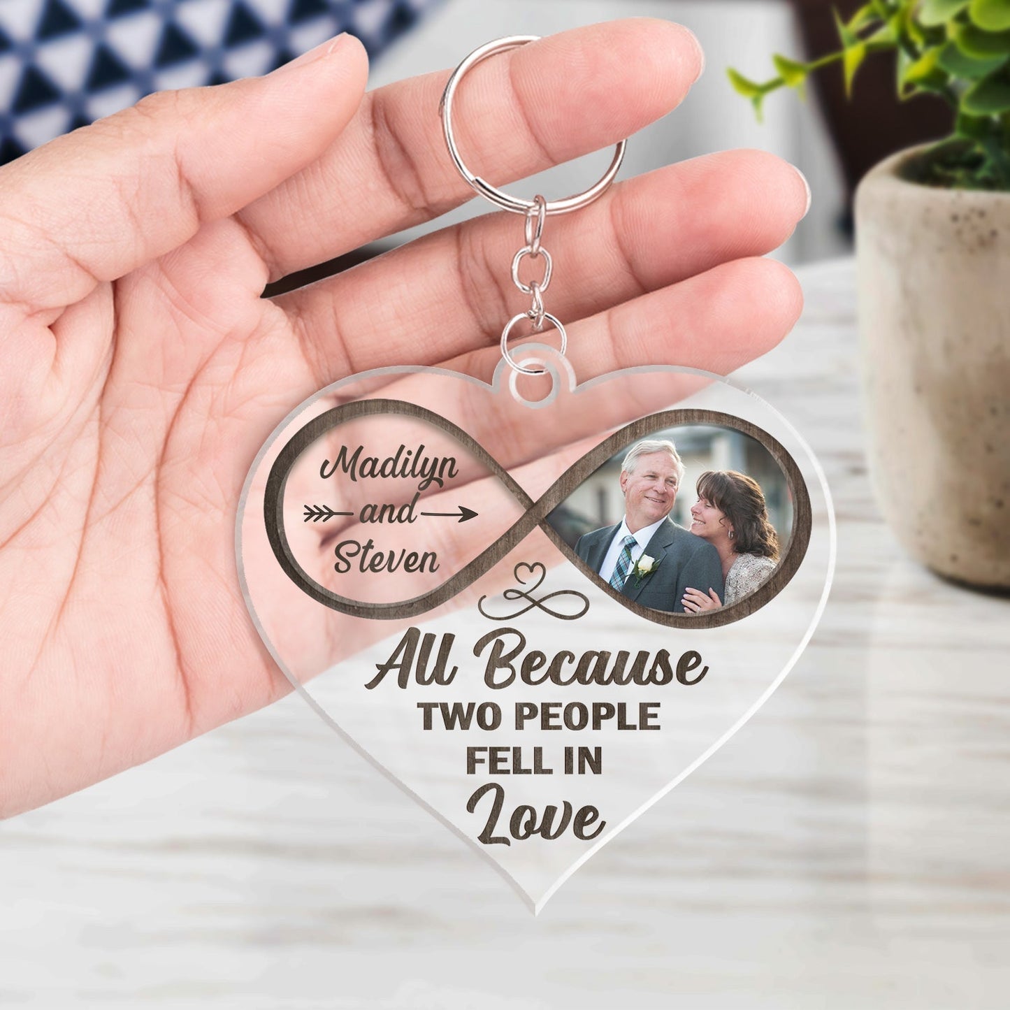 Custom Photo God Knew My Heart Needed You - Anniversary Gift For Couples - Personalized Custom Heart Shaped Acrylic Keychain KO0028