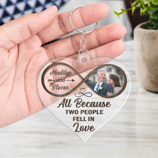 Custom Photo God Knew My Heart Needed You - Anniversary Gift For Couples - Personalized Custom Heart Shaped Acrylic Keychain KO0028