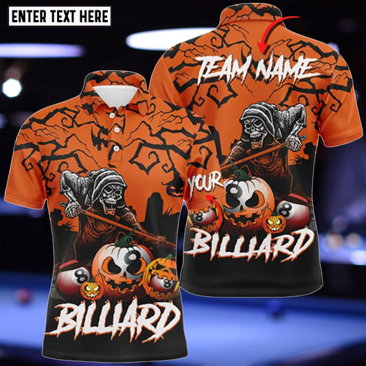 Lasfour Billiard Black Orange Skeleton Halloween Personalized Name 3D Shirt BIA0507