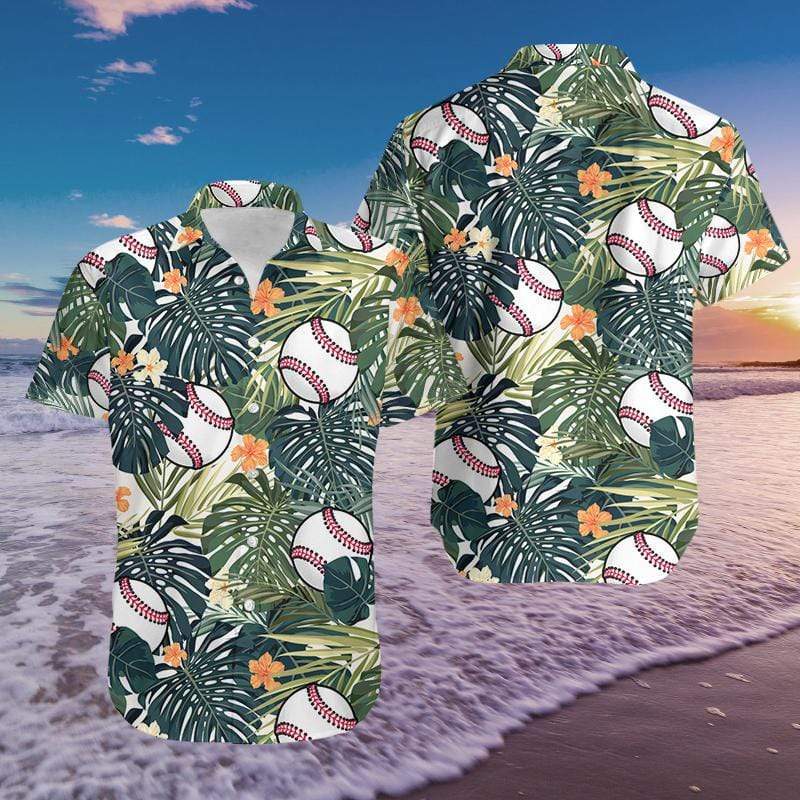 Baseball Simple Hibiscus Hawaiian Aloha Shirts Fantastic, Hawaiian shirt for men HO2953