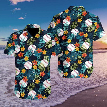 Baseball Simple Hibiscus Hawaiian Aloha Shirts Fantastic, Hawaiian shirt for men HO2953