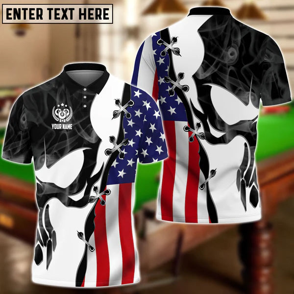 Lasfour Billiards Skull USA Flag Personalized Name 3D Shirt BIA0729