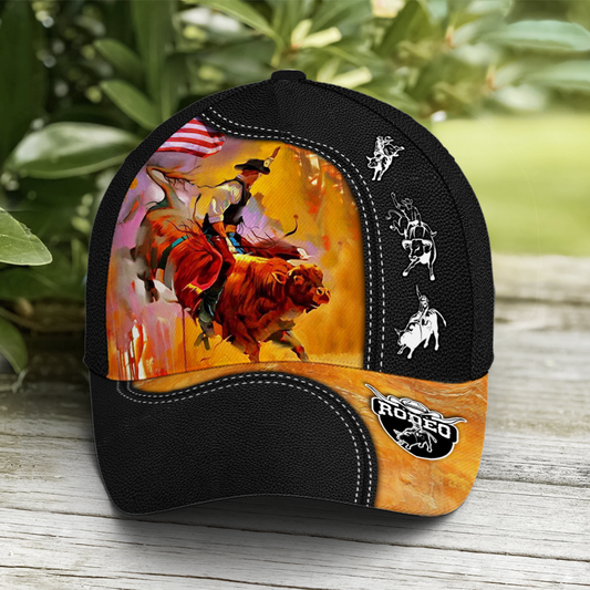 Bull Riding Vector Art Classic Leather Baseball Cap Lasfour CO0759