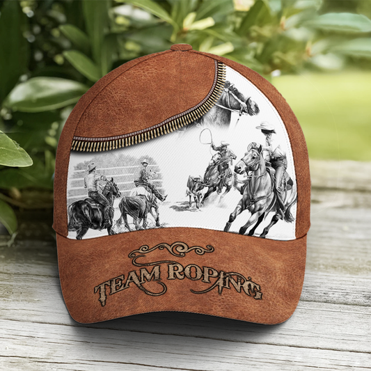 Bull Riding Team Roping Classic Leather Baseball Cap Lasfour CO0758