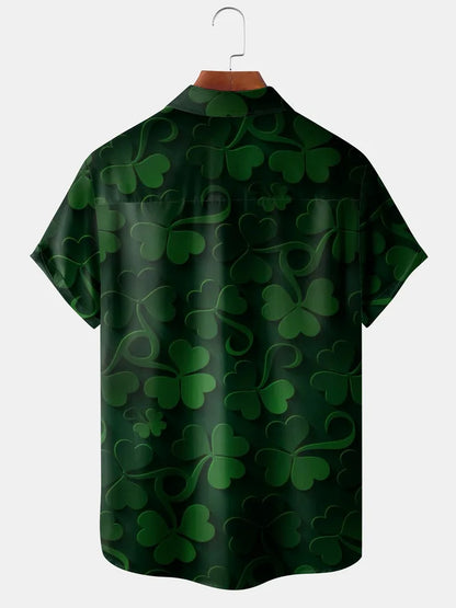 St. Patrick's Day Chest Pocket Short Sleeve Casual Shirt, St. Patrick's Day Shamrocks shirt PO0141