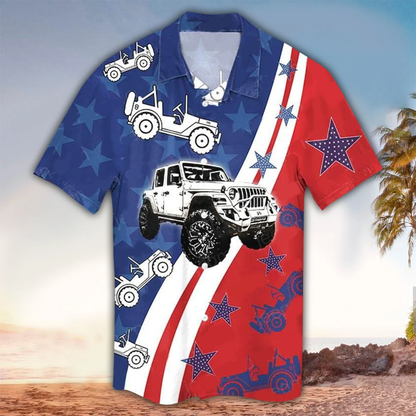 Truck And Firework Pattern Hawaiian Shirt For Men Women - 4th Of July Button Down Aloha Shirt HO1439