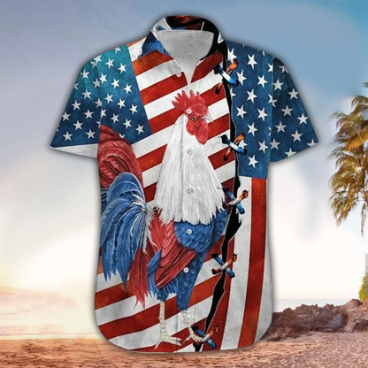 Rooster American Flag Hawaiian Shirt For Men Women - 4th Of July Button Down Aloha Shirt HO1438