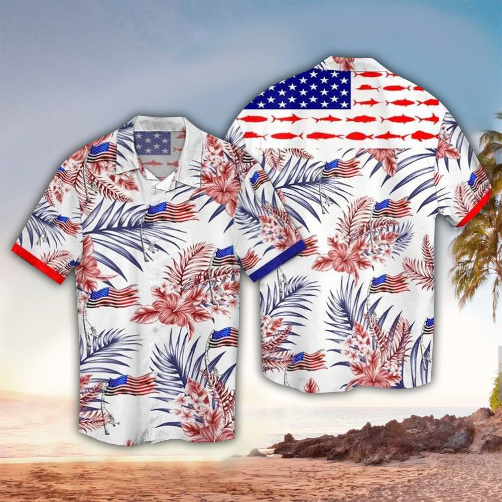 Rooster American Flag Hawaiian Shirt For Men Women - 4th Of July Button Down Aloha Shirt HO1438