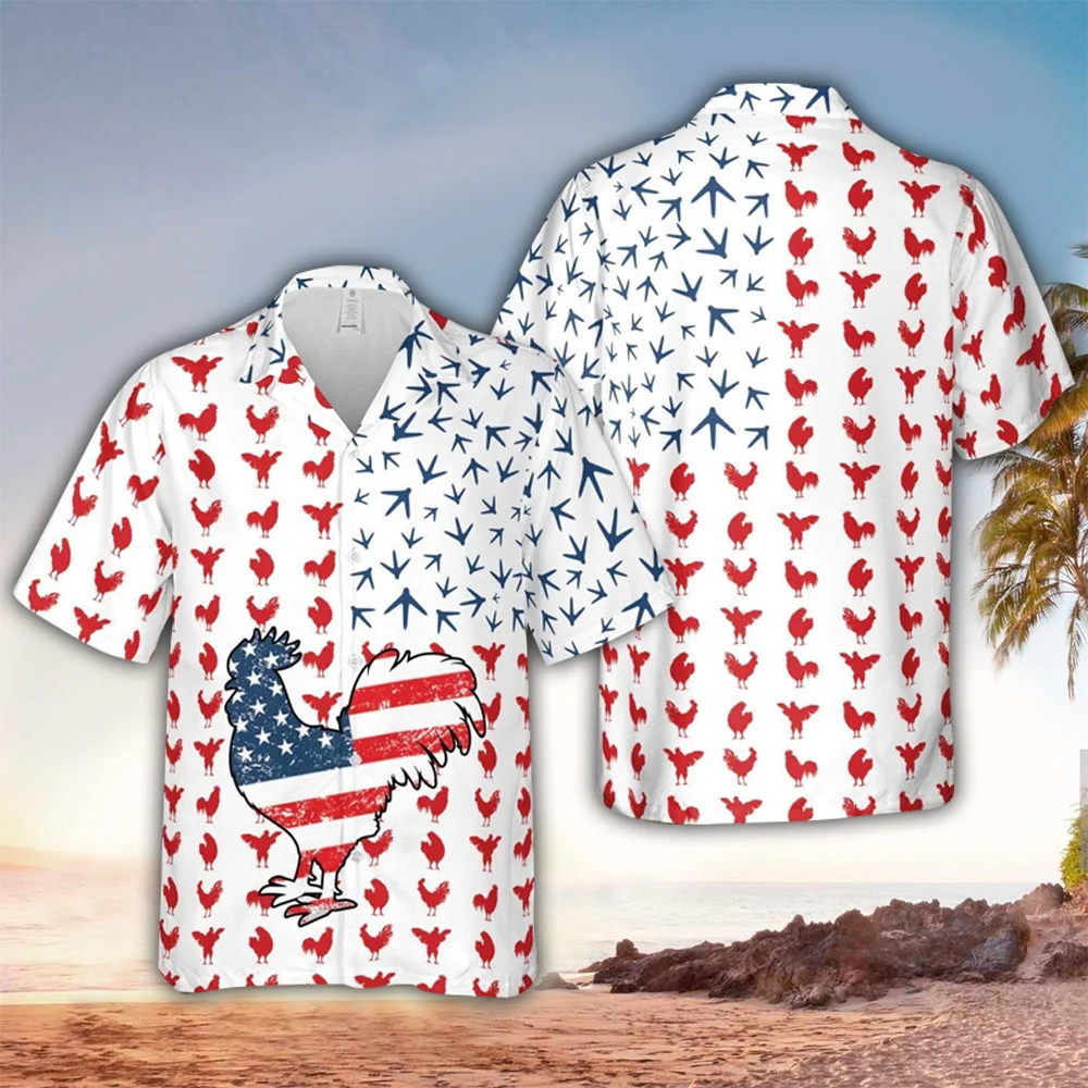 Rooster American Flag Hawaiian Shirt For Men Women - 4th Of July Button Down Aloha Shirt HO1438