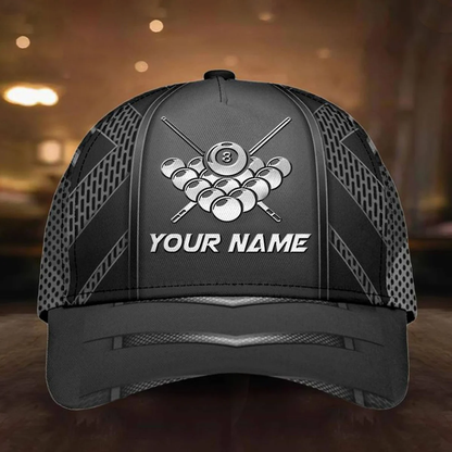 Custom Name 8 Ball and Cue Billiards Ball Classic Cap, Baseball Cap for Billiard Team, Billiard Hat CO0173