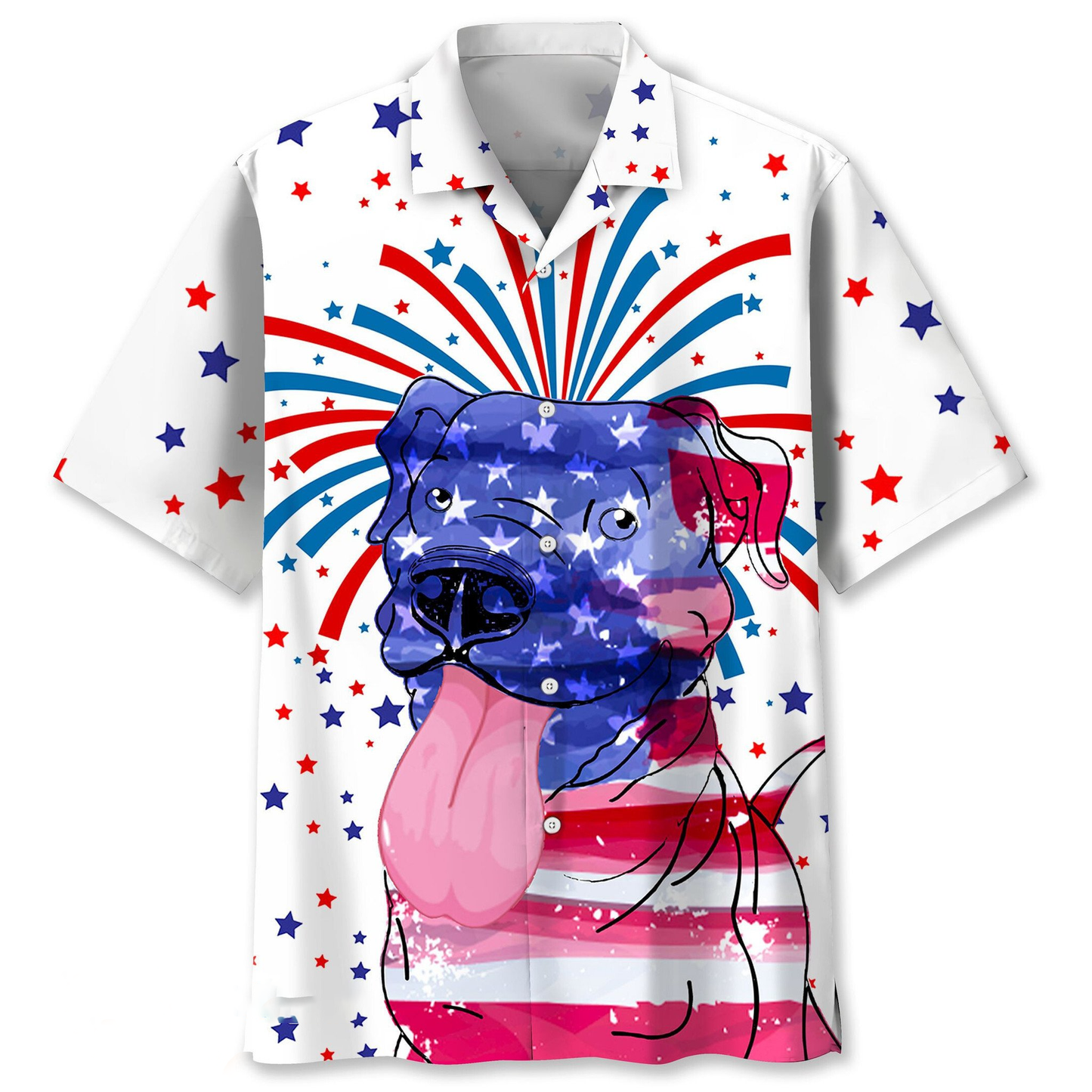 3D All Over Print Pitbull Dog Independence Day Hawaii Hawaiian Shirt HO3967