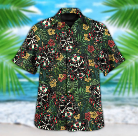 3D All Over Print Floral Skull Dart Hawaiian Shirt, Gift for Dart Player, Skull Shirt HO4171