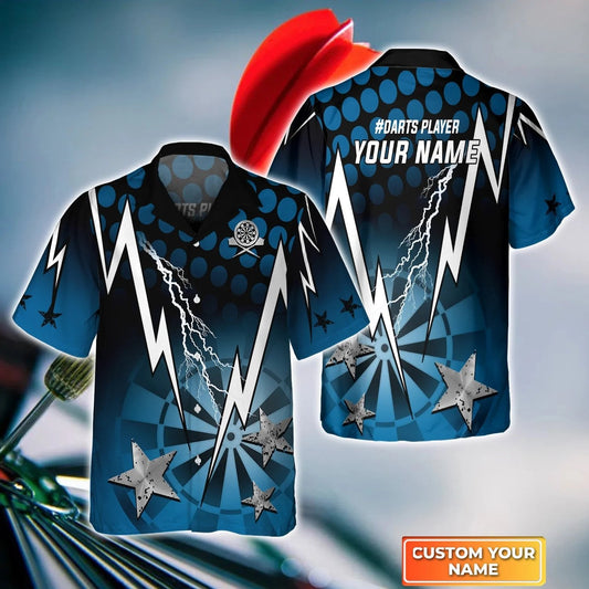 Blue Darts Thunder And Lightning Personalized Name 3D Hawaiian Shirt For Darts Player HO4180