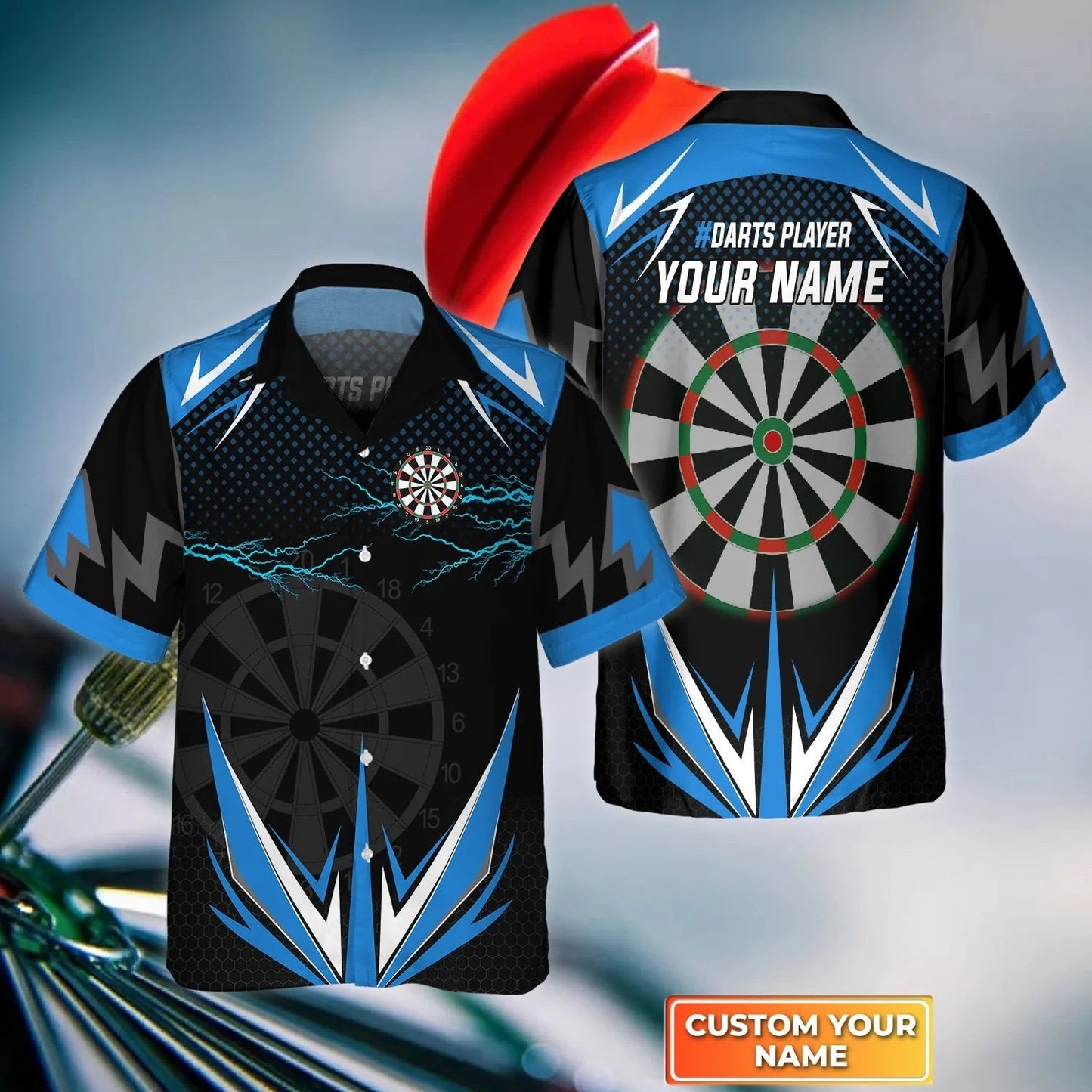 Blue Darts Thunder And Lightning Personalized Name 3D Hawaiian Shirt For Darts Player HO4180