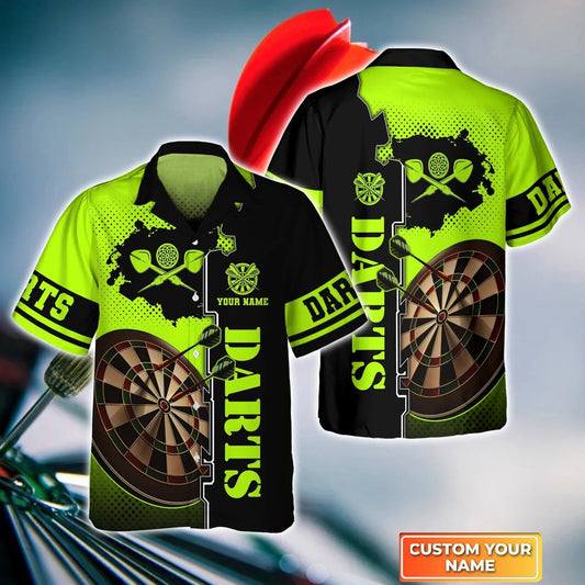 Green Dartboard Personalized Name 3D Hawaiian Shirt For Darts Team, Dart Shirt, Dart Gift, Dart Lover Gift HO4182