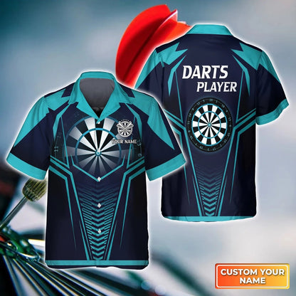 Dartboard And Arrow Blue Personalized Name 3D Hawaiian Shirt For Darts Player HO4183