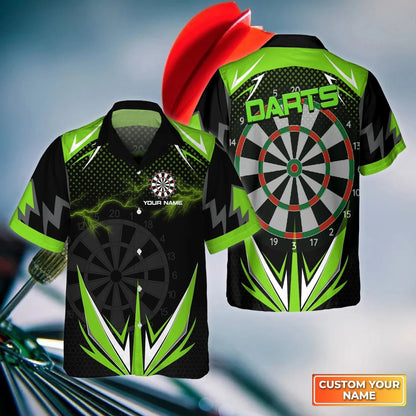 Green Dartboard Personalized Name 3D Hawaiian Shirt For Darts Team, Dart Shirt, Dart Gift, Dart Lover Gift HO4182