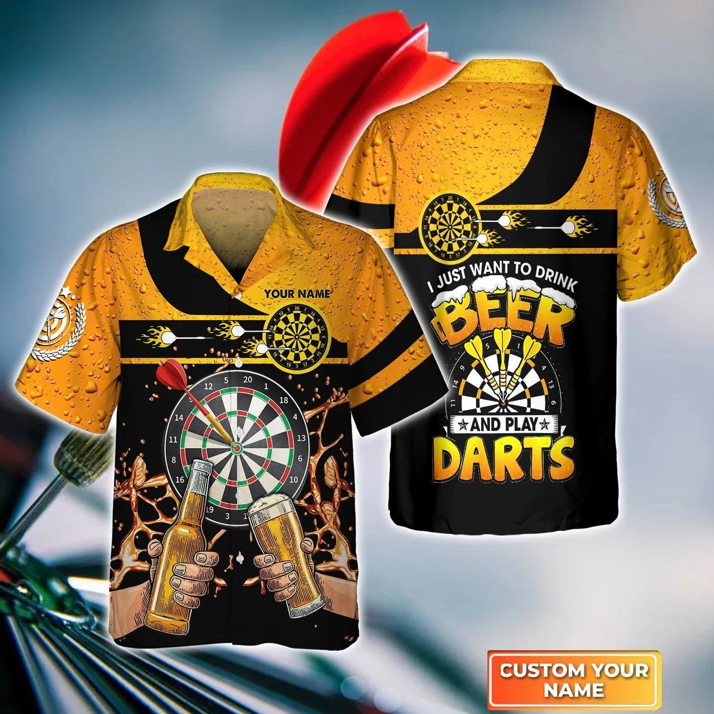 Just Want To Drink Beer And Play Darts. Personalized Name 3D Hawaiian Shirt HO4186