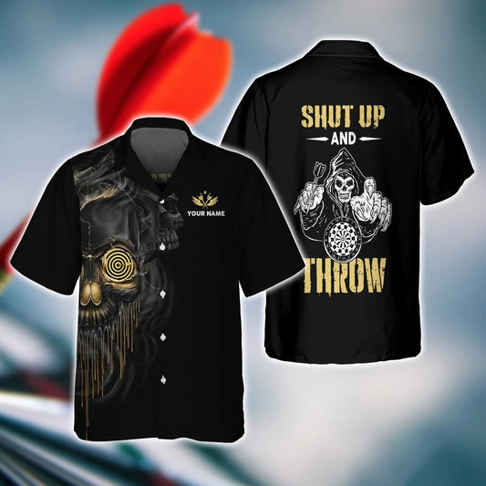 Darts Skull Shut Up and Throw Personalized Name 3D Hawaiian Shirt For Darts Player HO4181