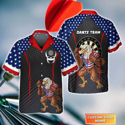 Darts Eagle American Personalized Name 3D Hawaiian Shirt, Gift For Darts player, Uniform Dart Team Shirt HO4184