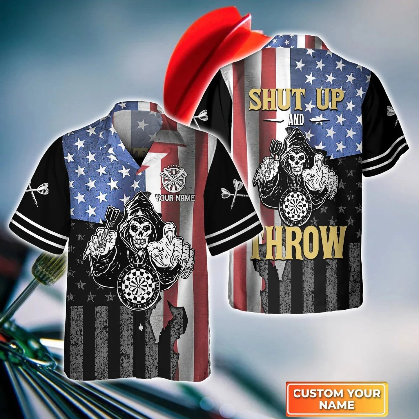 Darts Eagle American Personalized Name 3D Hawaiian Shirt, Gift For Darts player, Uniform Dart Team Shirt HO4184